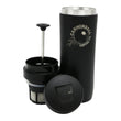 Load image into Gallery viewer, matt black espro travel press on white background. The lid and micro mesh filter are removed and shown in the image.
